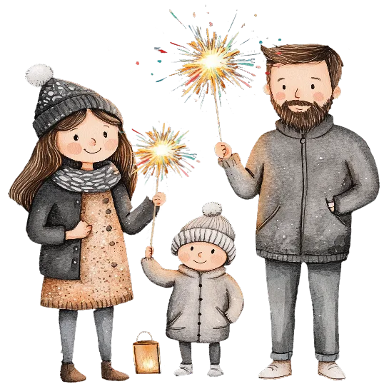 Cute Family Enjoying New Years