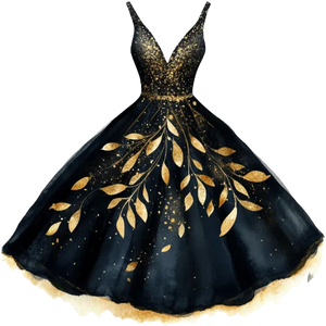 Glittery And Leaf Pattern Dress - Golden And Black Celebrations