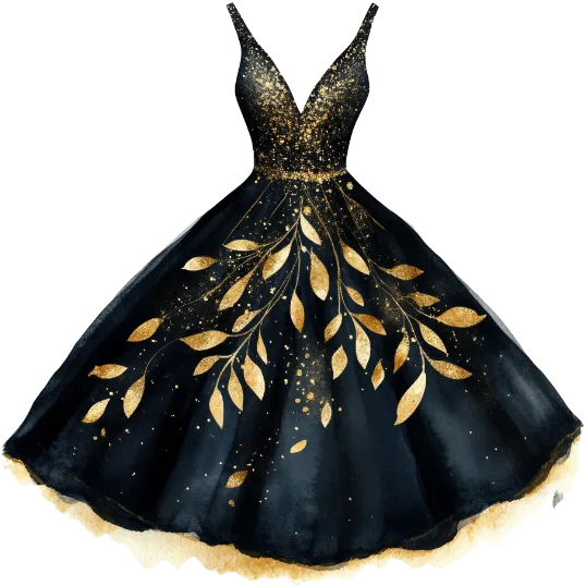 Glittery And Leaf Pattern Dress - Golden And Black Celebrations