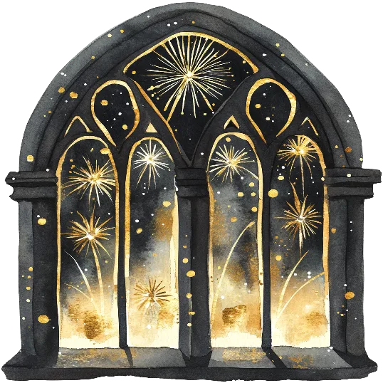 Fireworks From Window I - Golden And Black Celebrations