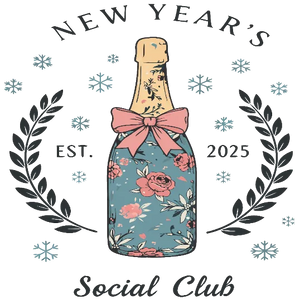 New Year's Social Club Est 2025 - Snowfall And Flowery Design Champagne Bottle