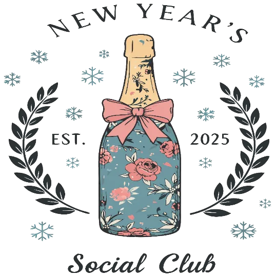 New Year's Social Club Est 2025 - Snowfall And Flowery Design Champagne Bottle