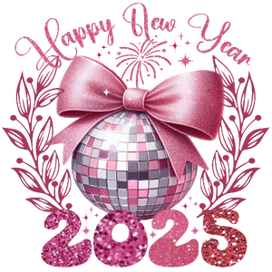 Happy New Year 2025 - Glittery Bow Atop Discoball