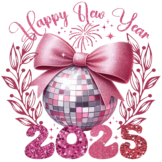 Happy New Year 2025 - Glittery Bow Atop Discoball