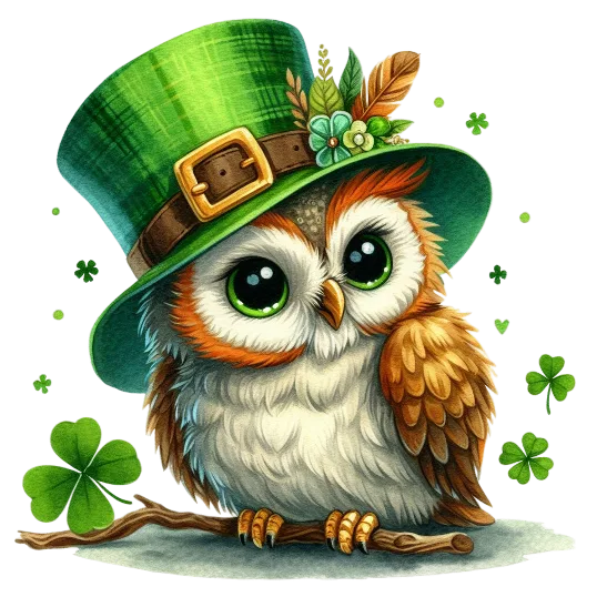 Owl Surrounded By Clovers - Cute St. Patrick\'s Day Animals