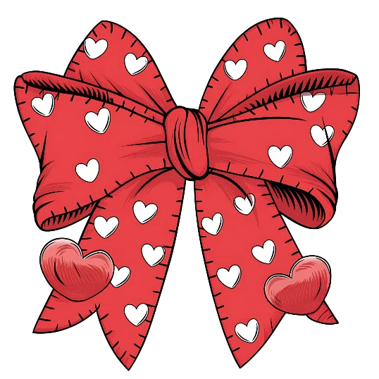 White Heart Dotted Red Bow