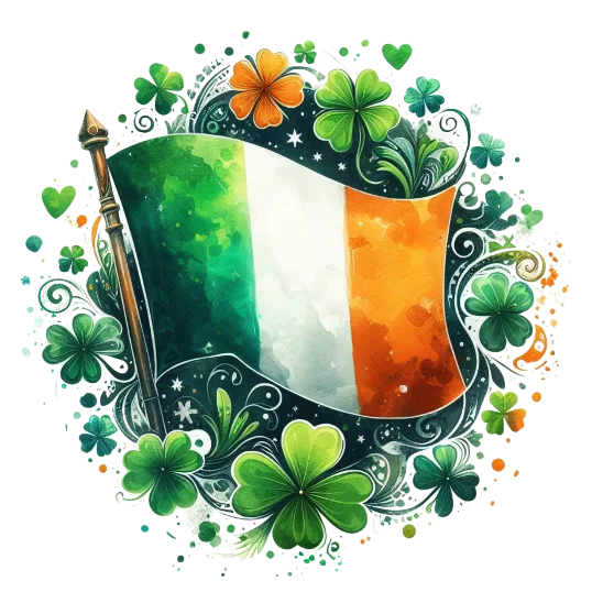 Irish Flag Surrounded By Clovers