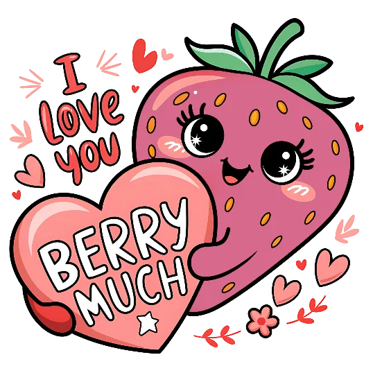 I Love You Berry Much - Cute Strawberry And Heart