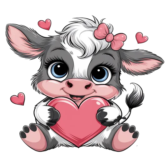 Cute Baby Cow Holding A Heart